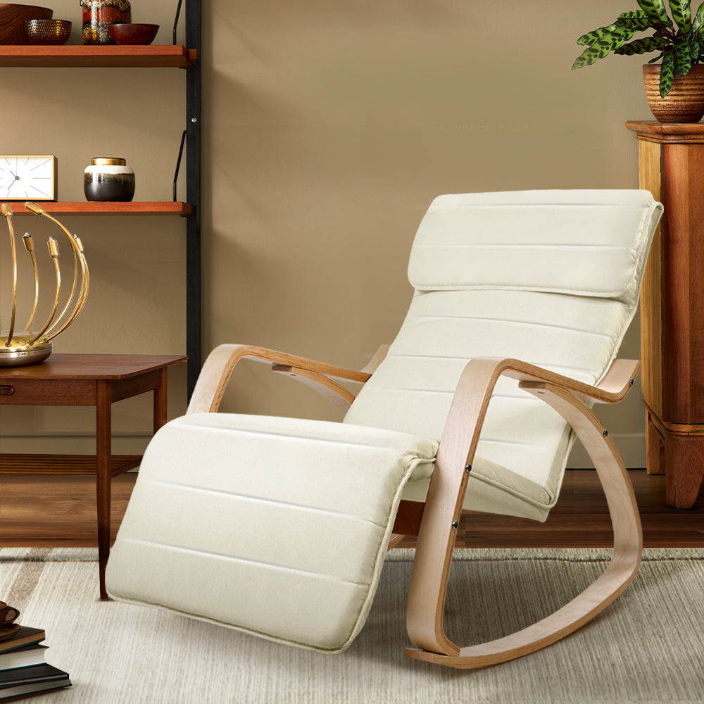 Barton Fabric Rocking Armchair with Adjustable Footrest - Beige