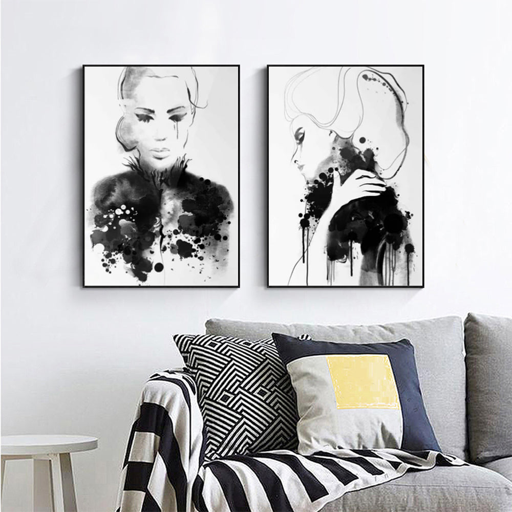 Watercolor Sketch 2 Sets Black Frame Canvas Wall Art 50cmx70cm