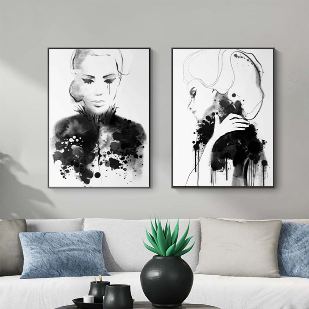 Watercolor Sketch 2 Sets Black Frame Canvas Wall Art 50cmx70cm