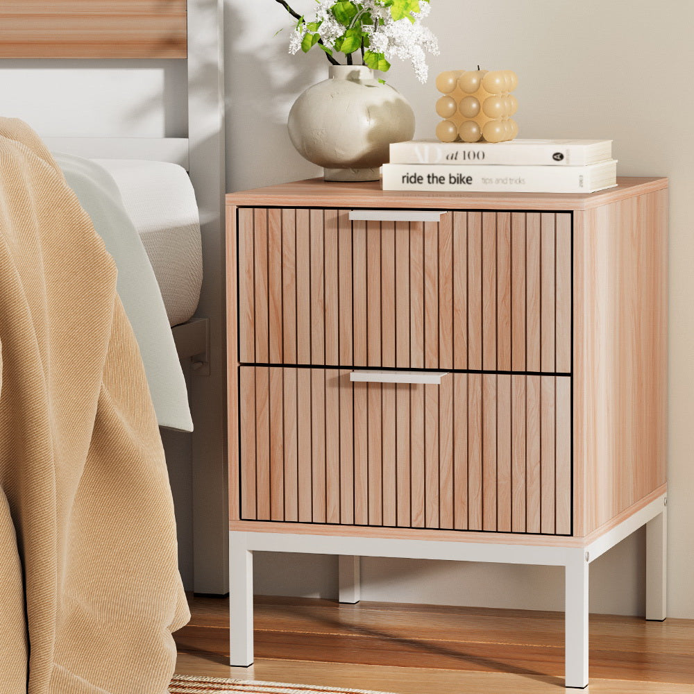 Aura Pine Fluted Bedside Table