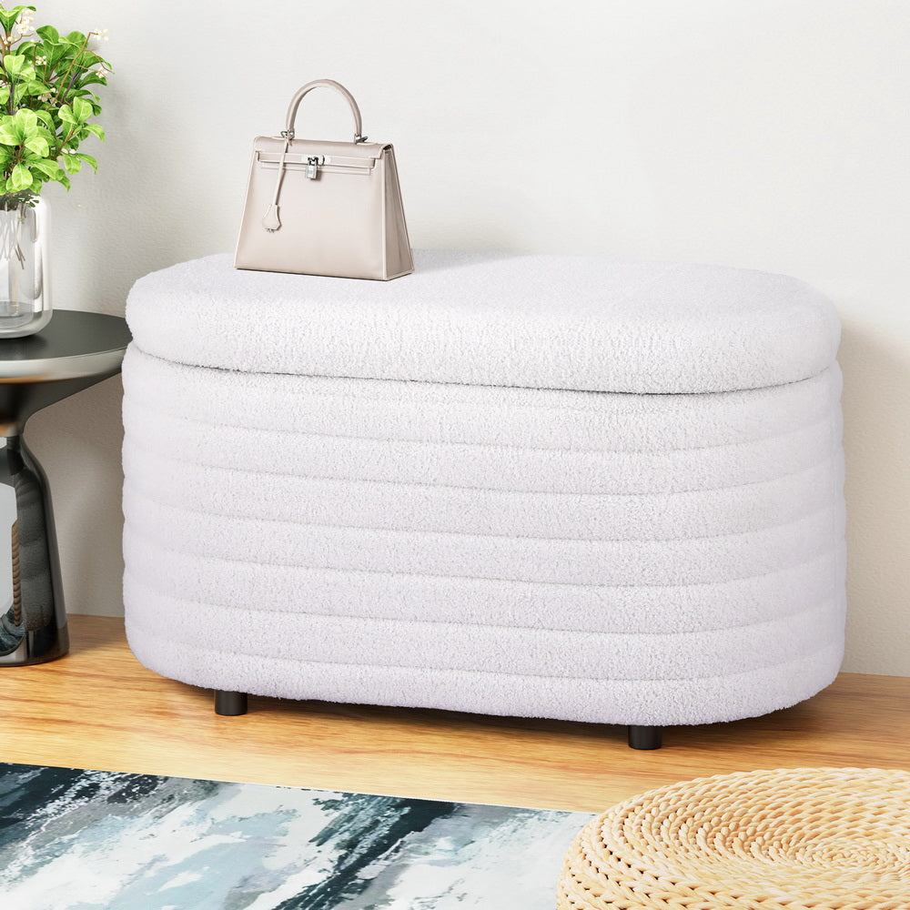 Boucle Storage Ottoman Blanket Box