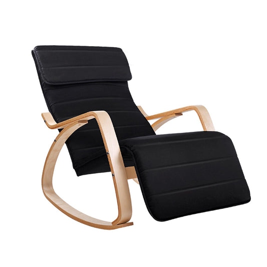 Barton Fabric Rocking Armchair with Adjustable Footrest - Black