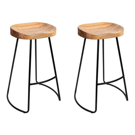 Set of 2 Elm Wood Backless Bar Stools