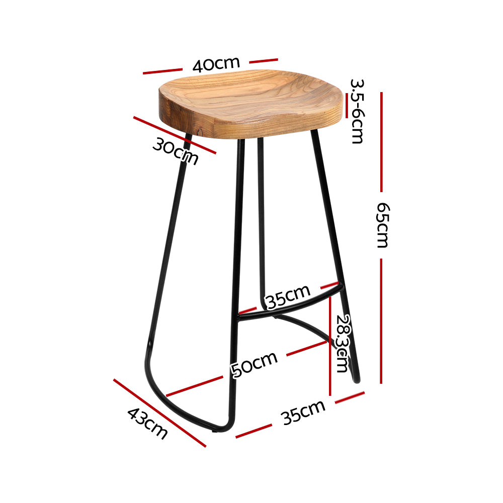 Set of 2 Elm Wood Backless Bar Stools