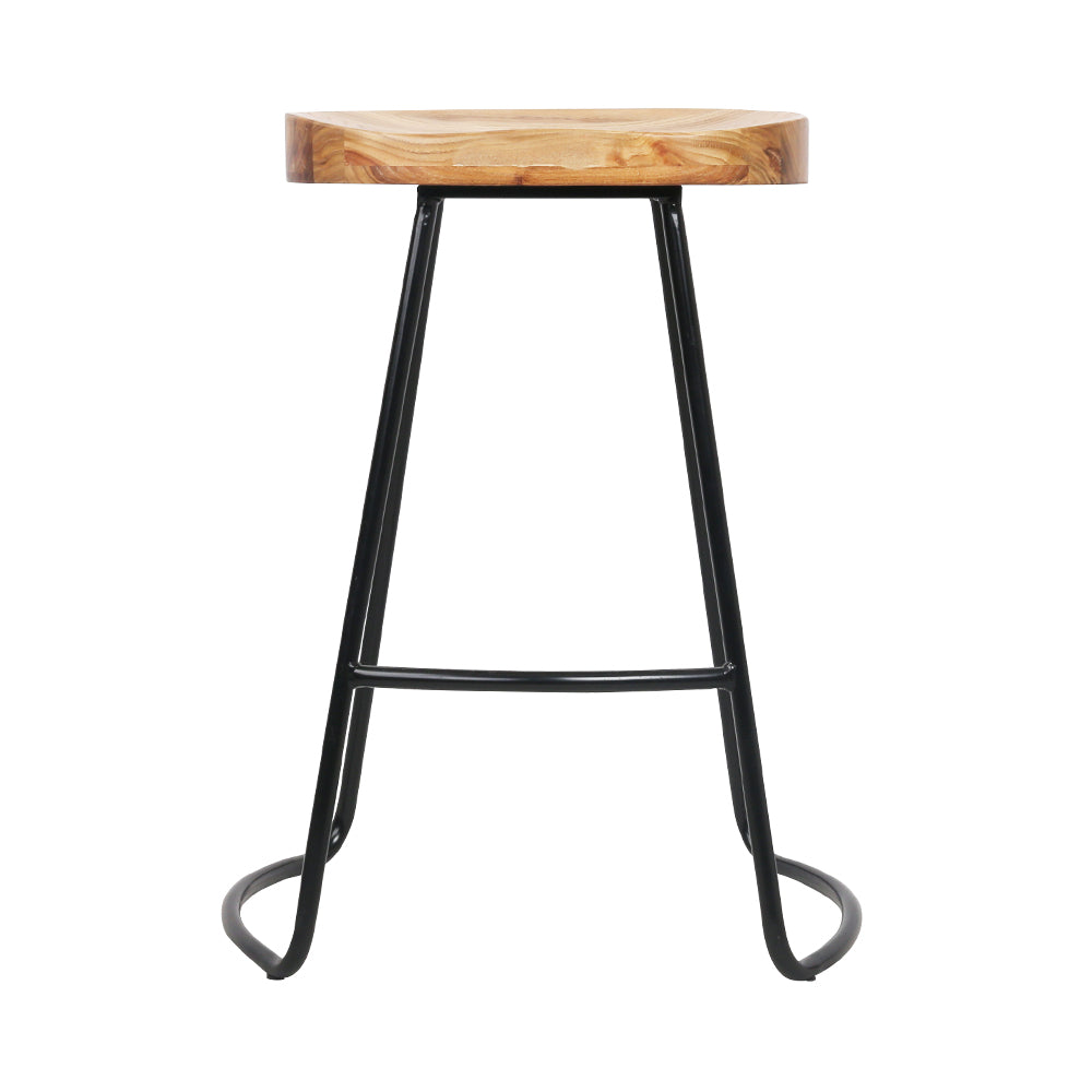 Set of 2 Elm Wood Backless Bar Stools