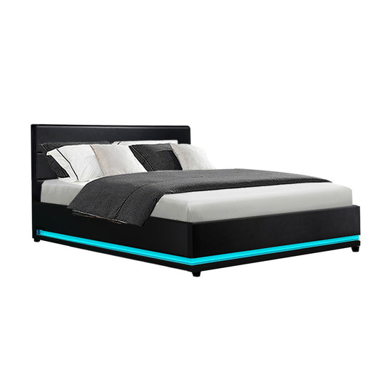 Concord Illuminated Bed Frame with Gas Lift Storage - Black Double