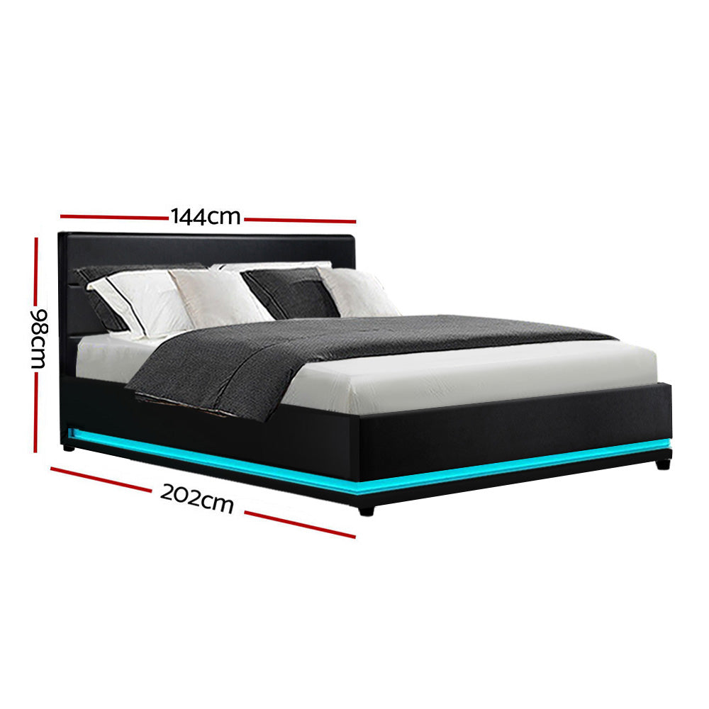 Concord Illuminated Bed Frame with Gas Lift Storage - Black Double