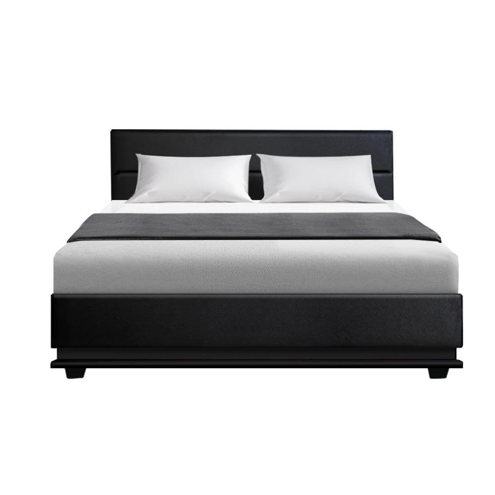 Concord Illuminated Bed Frame with Gas Lift Storage - Black Double