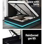 Concord Illuminated Bed Frame with Gas Lift Storage - Black Double