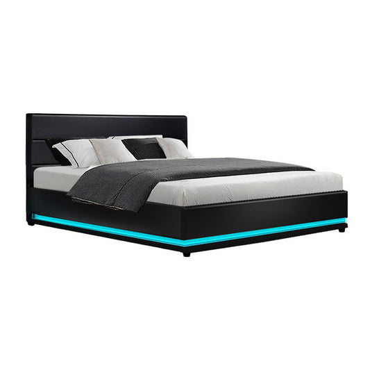 Concord Illuminated Bed Frame with Gas Lift Storage- Black King