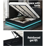 Concord Illuminated Bed Frame with Gas Lift Storage- Black King