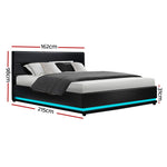 Concord Illuminated Bed Frame with Gas Lift Storage - Black Queen
