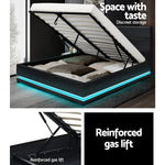 Concord Illuminated Bed Frame with Gas Lift Storage - Black Queen