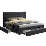 Renoir King Bed Frame Fabric Storage Drawers - Charcoal