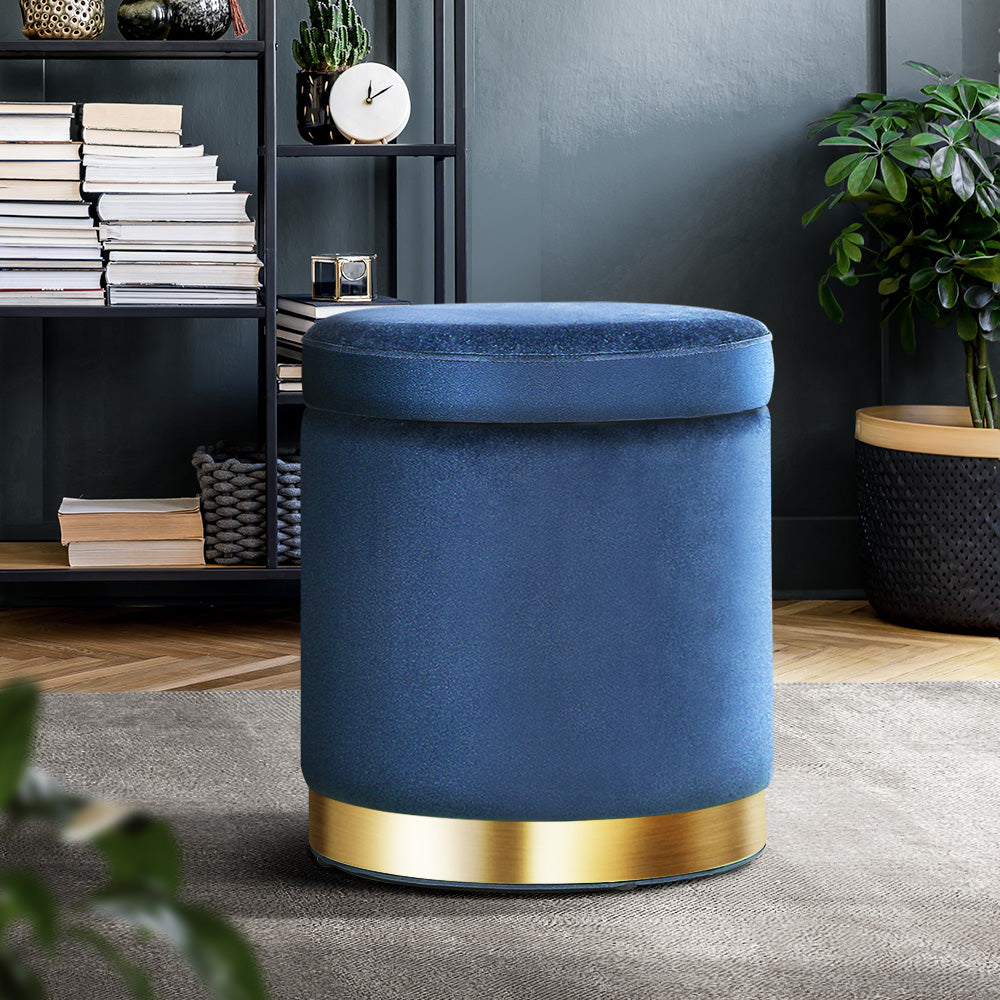 Velvet Storage Ottoman Navy