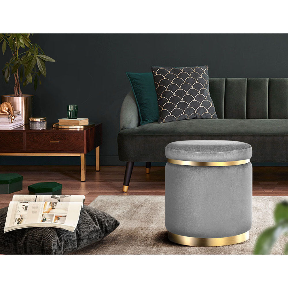 Velvet Ottoman Charcoal Grey