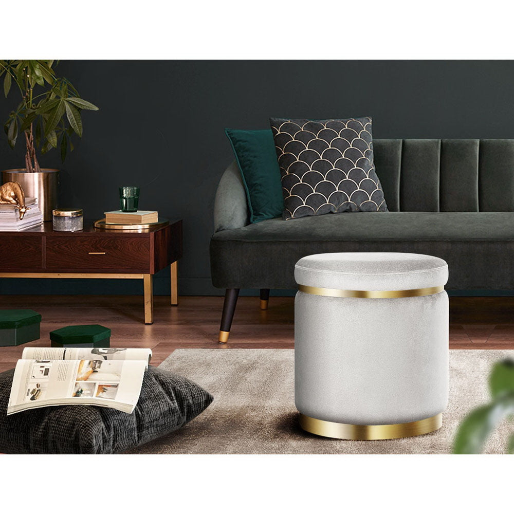 Velvet Ottoman Grey