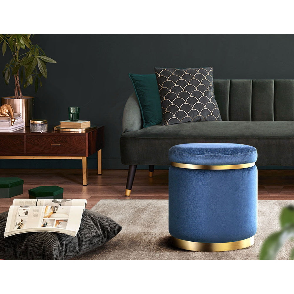 Velvet Foot Stool Navy