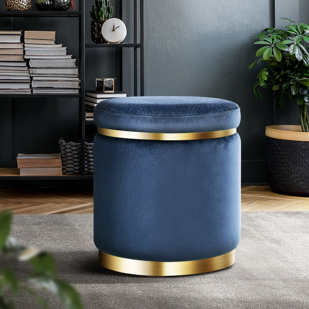 Velvet Foot Stool Navy