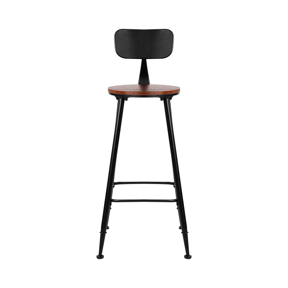 Set of 2 Bar Stools Pinewood Metal - Black and Wood