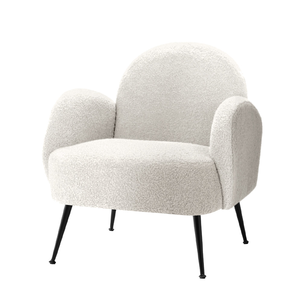 Boucle Armchair White- Black legs