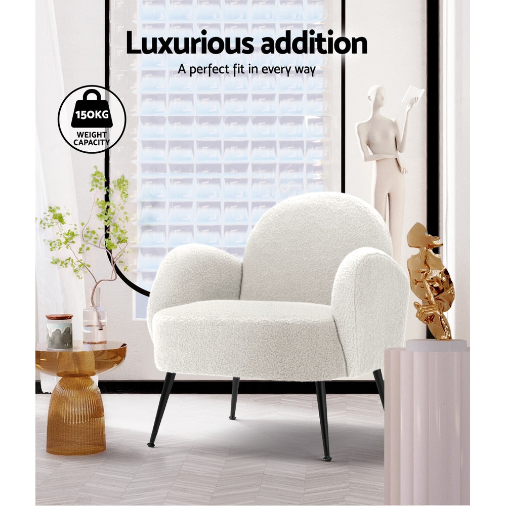 Boucle Armchair White- Black legs