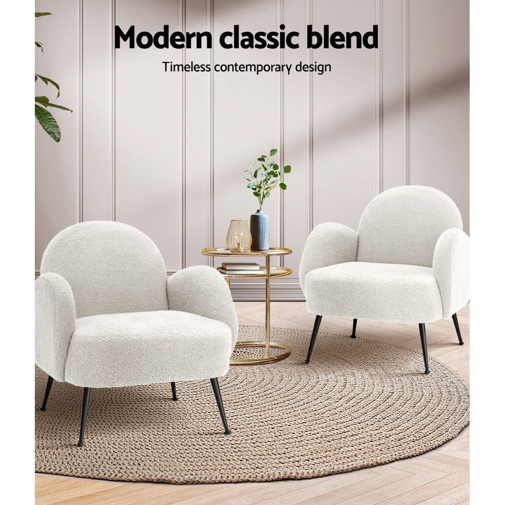 Boucle Armchair White- Black legs