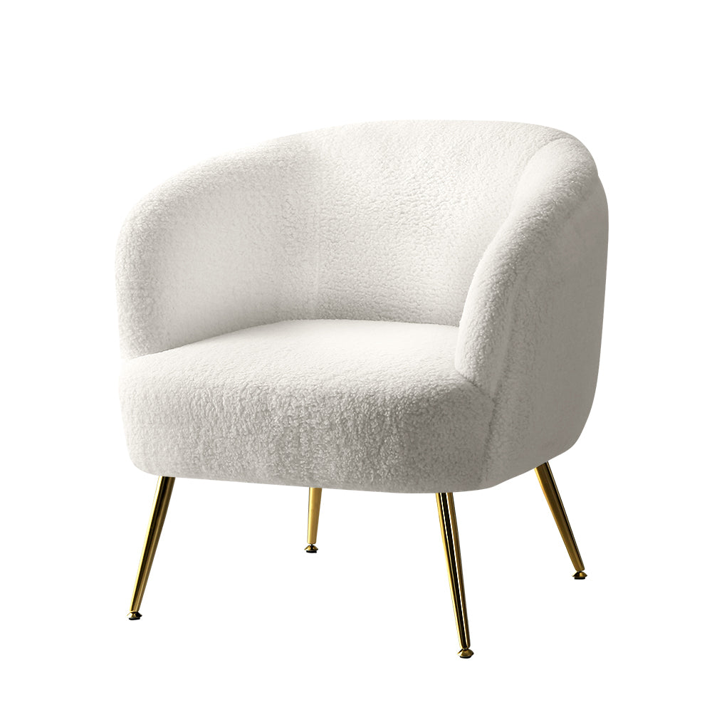 Boucle Cameo White Armchair - Gold Legs