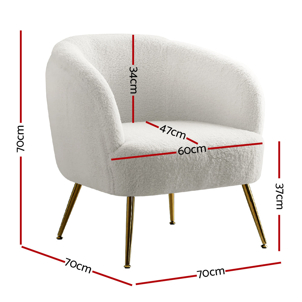 Boucle Cameo White Armchair - Gold Legs