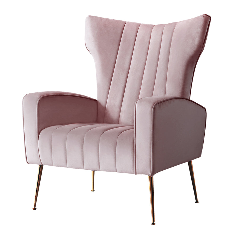 Kate Velvet High-Back Armchair Blush