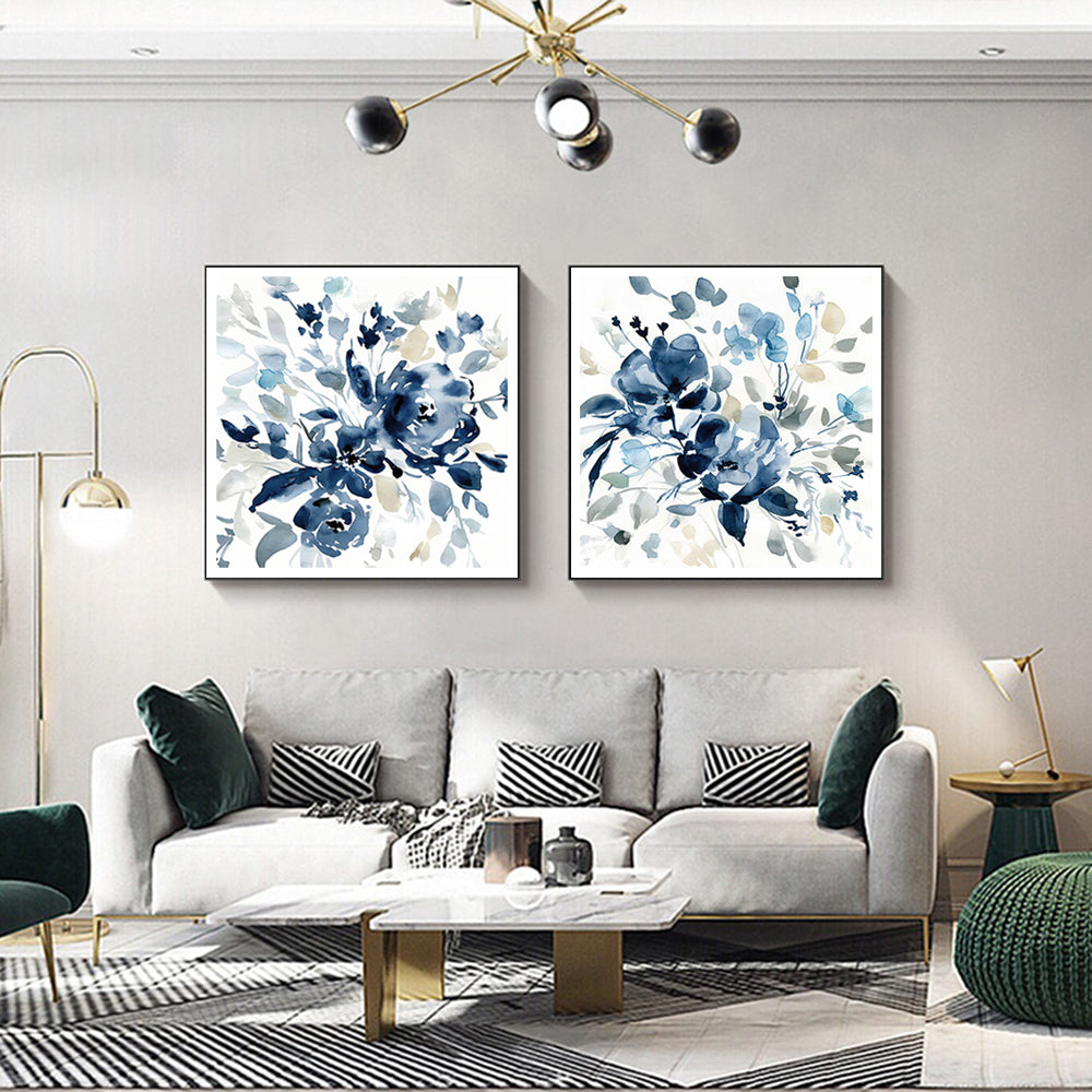 Indigo Garden By Carol Robinson 2 Sets Black Frame Canvas Wall Art 50cmx50cm