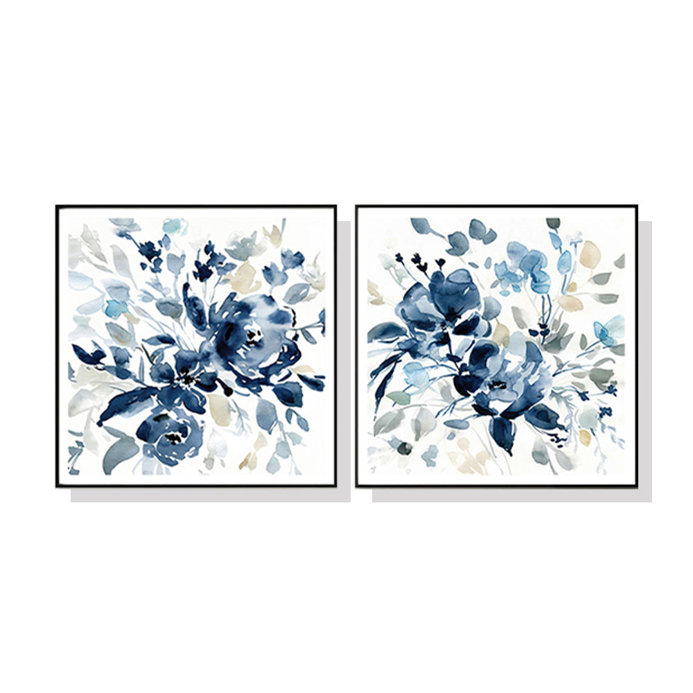 Indigo Garden By Carol Robinson 2 Sets Black Frame Canvas Wall Art 50cmx50cm