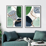 Abstract Green and Navy 2 Sets Black Frame Canvas Wall Art 50cmx70cm