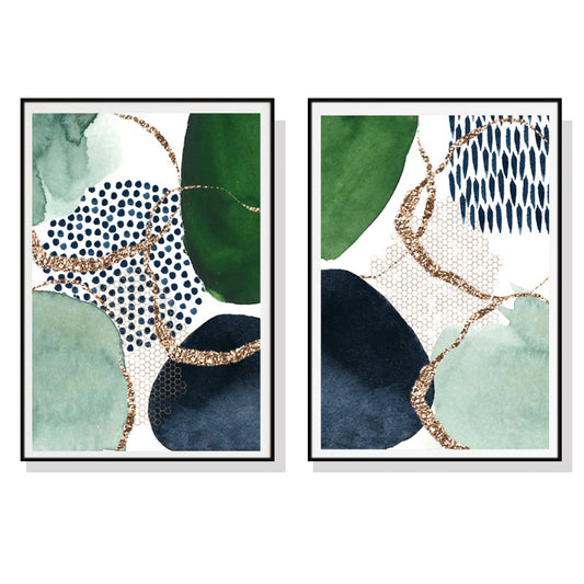 Abstract Green and Navy 2 Sets Black Frame Canvas Wall Art 50cmx70cm