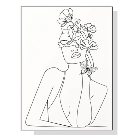 Line Art Girl White Frame Canvas Wall Art 50cmx70cm