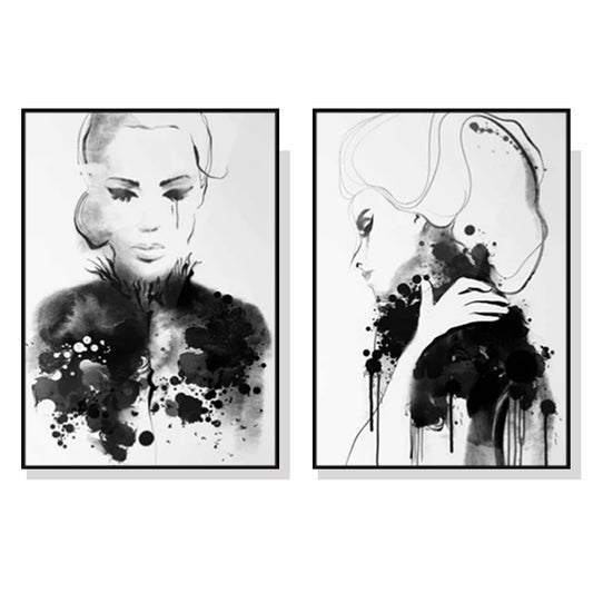 Watercolor Sketch 2 Sets Black Frame Canvas Wall Art 50cmx70cm