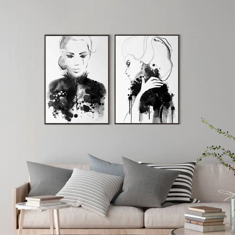 Watercolor Sketch 2 Sets Black Frame Canvas Wall Art 50cmx70cm