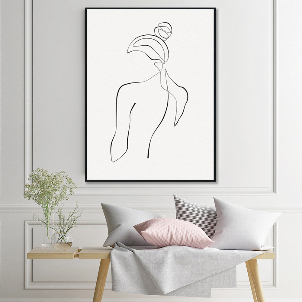 Woman Back Line Art Black Frame Canvas Wall Art 70cmx100cm