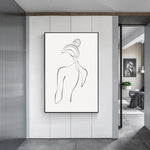 Woman Back Line Art Black Frame Canvas Wall Art 70cmx100cm