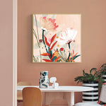 Native Floral Gold Frame Canvas Wall Art 70cmx70cm