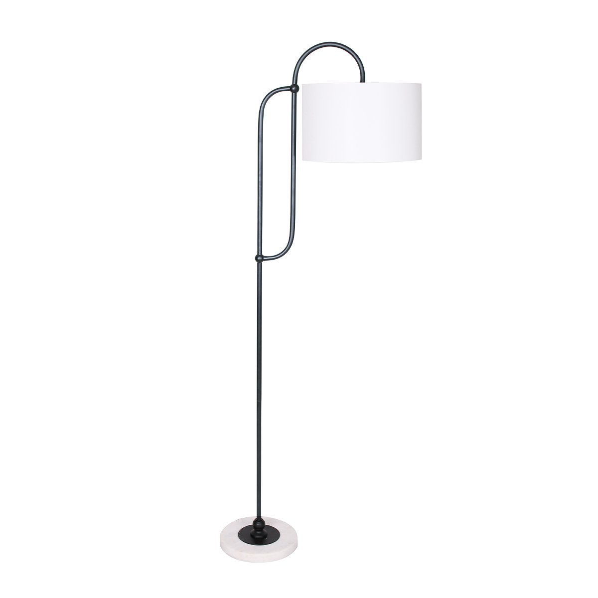 Metal Floor Lamp with Marble Base & Off-White Shade